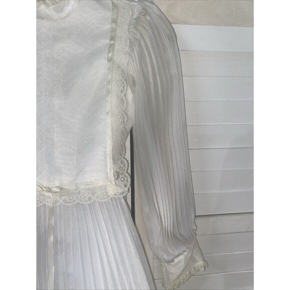 Vintage 70s Girl’s White Ruffle Chiffon Sunday Best Dress Made in USA Union 12 - Picture 3 of 7